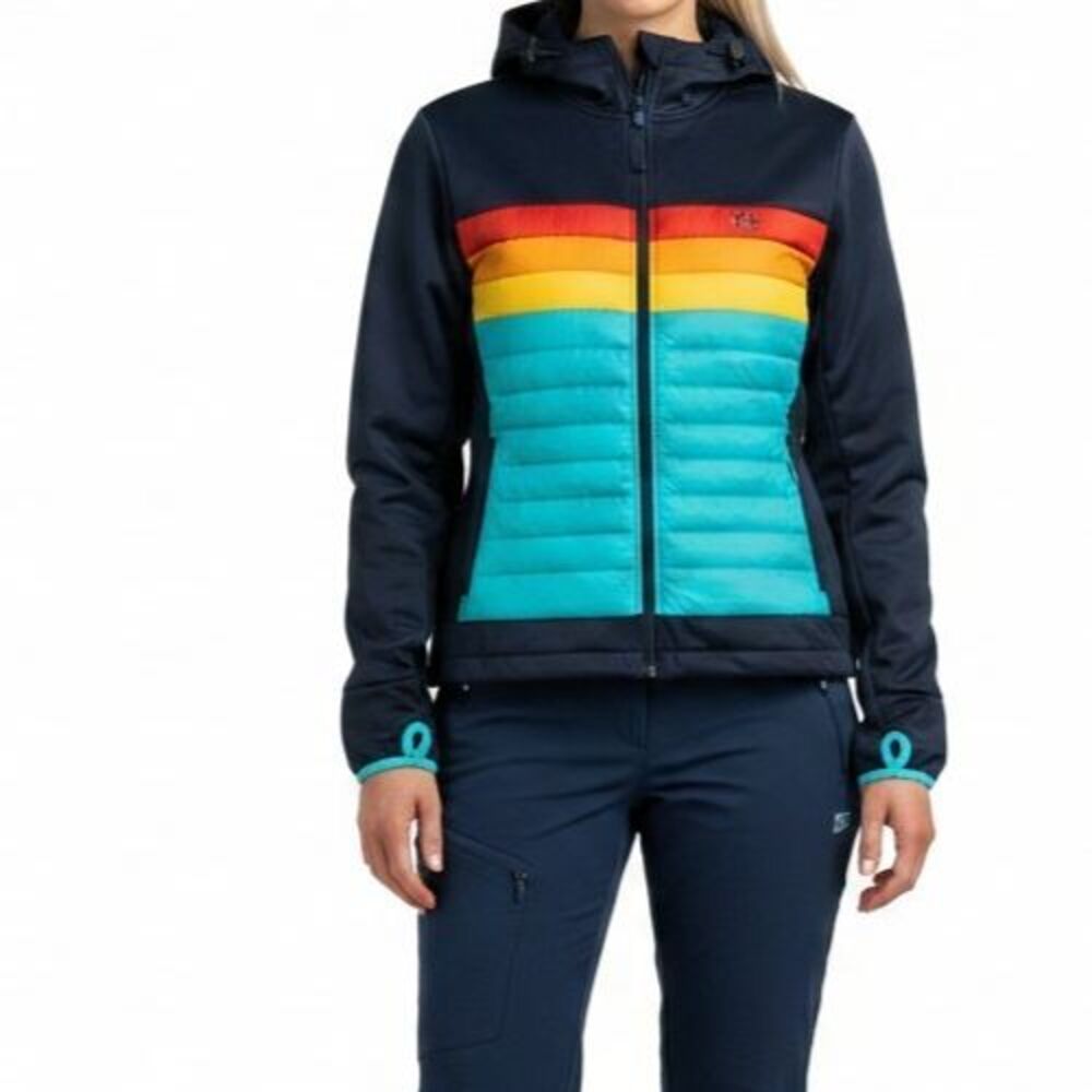 Yo Colorado Momentum Jacket 2XL Women Blue Retro Stripe Full Zip Hooded Fleece